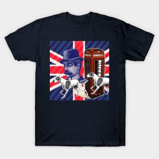 1980s dark academia vintage mustache men british hunt dog Union jack T-Shirt